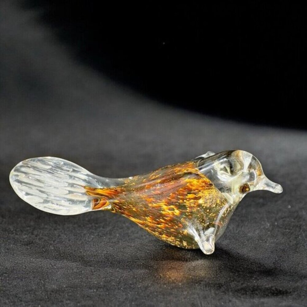 Hand Blown Art Glass Bird‎ Figurine Paperweight Glass Artist Signed JC Vintage